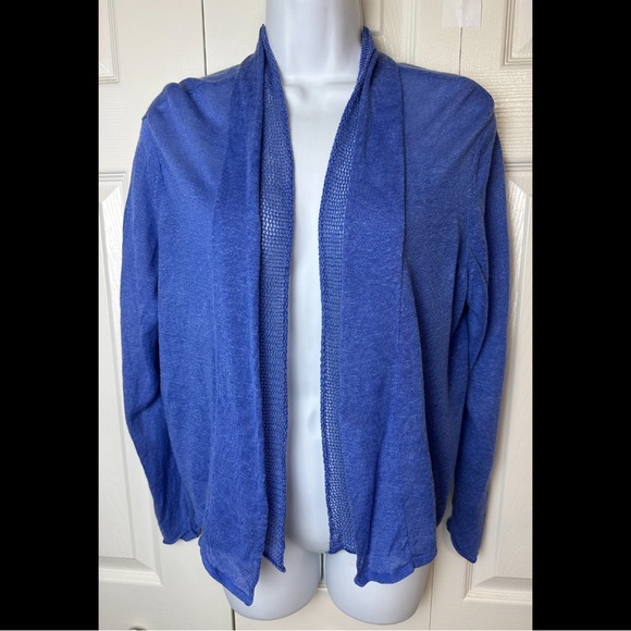 NIC+ZOE Periwinkle Blue Cardigan Sweater Open Drape Front Knit Linen Lightweight - Picture 1 of 9
